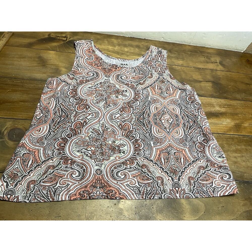 Flax Paisley Floral 100% Linen Sleeveless Top Size Large Boho Cottage Chic